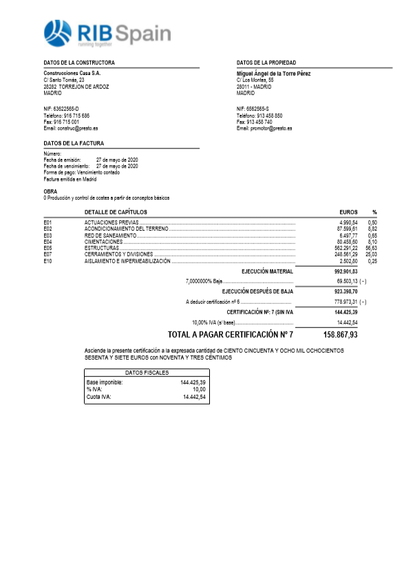 Factura de la certificación